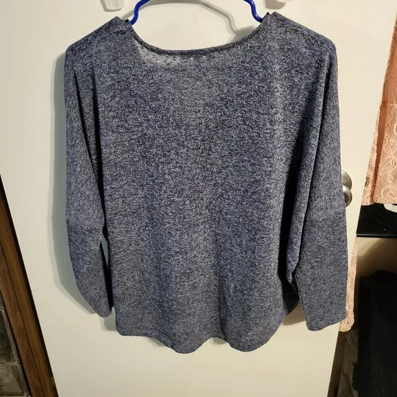JOAN VASS OVERSIZED HEATHERED BLUE KNIT TOP SZ S - Picture 2 of 6